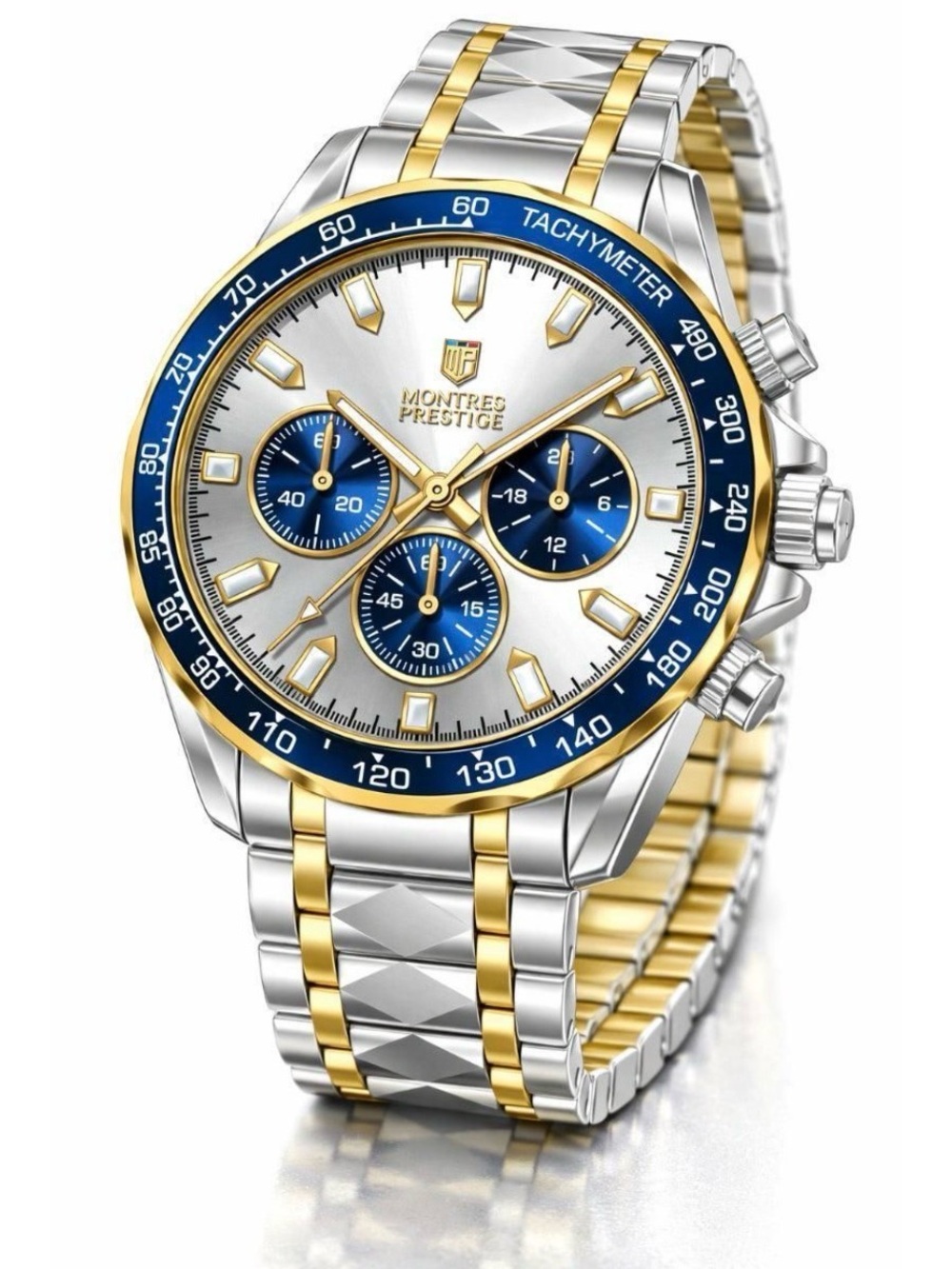 Invicta Two-Tone Silver and Gold Chronograph Watch with Blue Accents